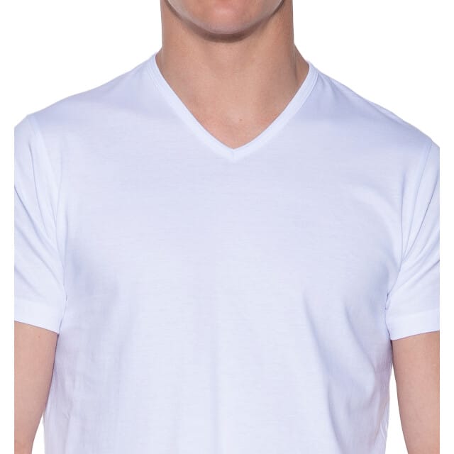 Slater 7600 - BASIC FIT 2-pack T-shirt V-hals korte mouw wit L 100% katoen