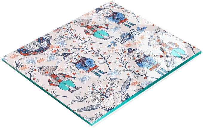 Stijlvol en duurzaam glazen bord met grappige dierenprint, 60x52 cm