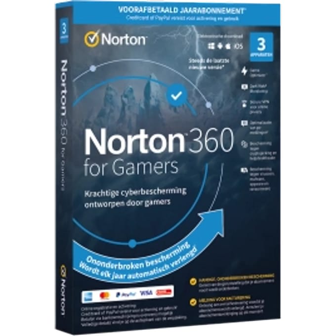 Norton 360 voor Gamers | 3-Apparaten | 1-Jaar | 2026 | Windows | Mac | Android | iOS | 50GB Cloud Opslag