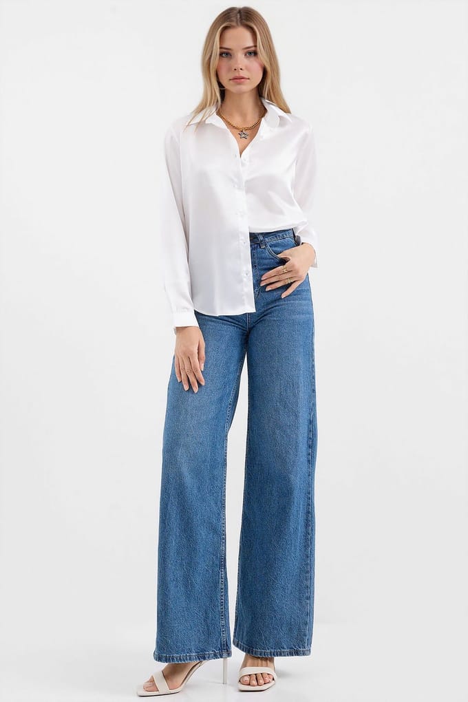 Satin Lange Mouwen Knop-up Shirt