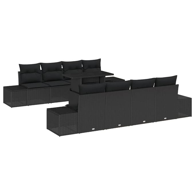 vidaXL - Tuinbank - Set - 9 - st - Zwart - poly - rattan
