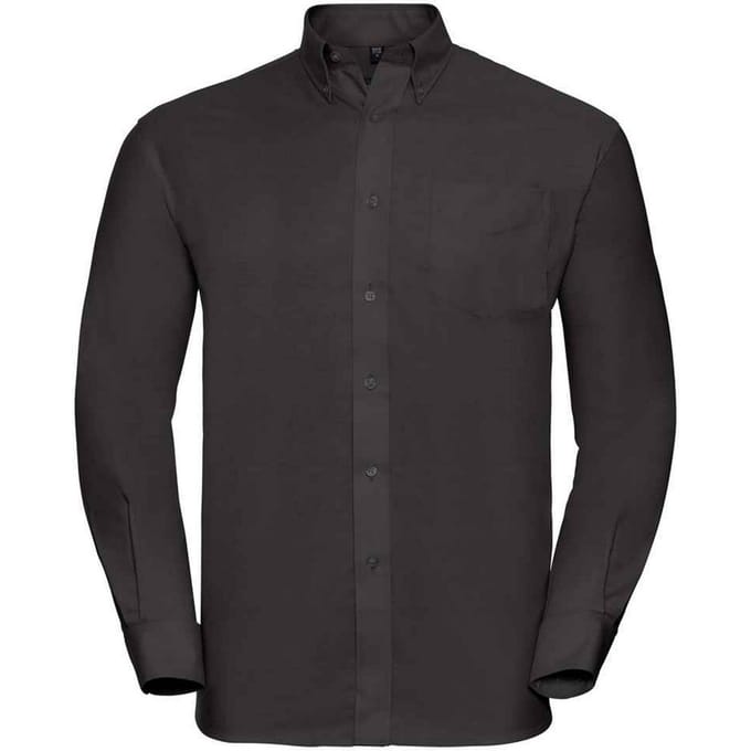 Russell Collection Heren Oxford Formeel Overhemd Met Lange Mouwen (Zwart)