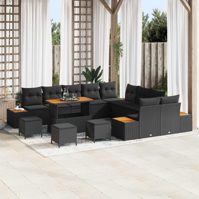 vidaXL - Tuinbank - Set - 14 - st - 13-zits - Zwart - Poly - rattan