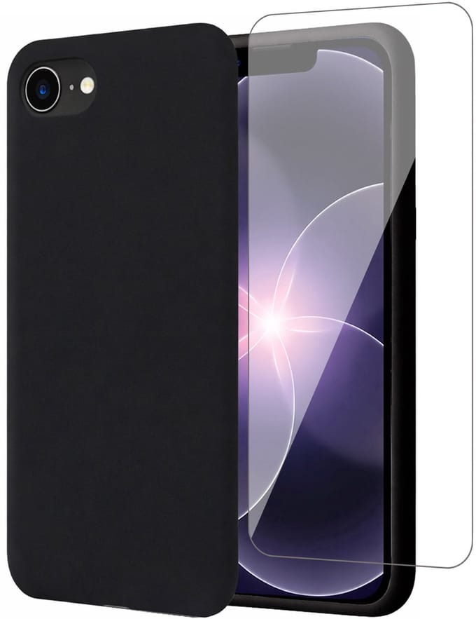 Hoesje geschikt voor iPhone 17e - Screenprotector Glas - Mat Back Case Zwart