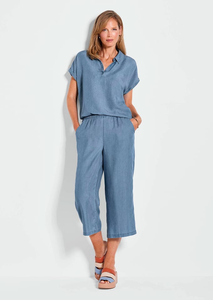 Blouse in denimlook - lichtblauw - Gr. 46 van Goldner Fashion
