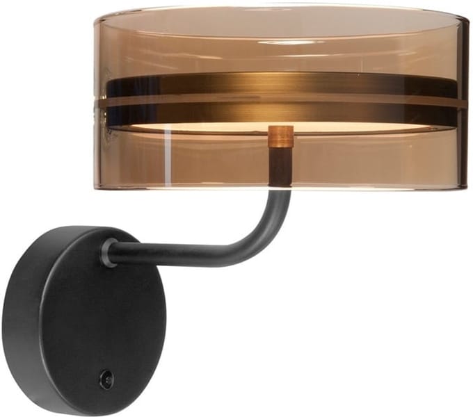 Highlight Wandlamp Enzo Zwart & Brons - Amber Glas Ø 20cm