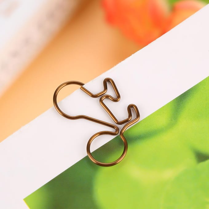 20pcs Clips Papier Forme Vélo Métal Couleur Café Marque-page Bureau École Papeterie Clip brown