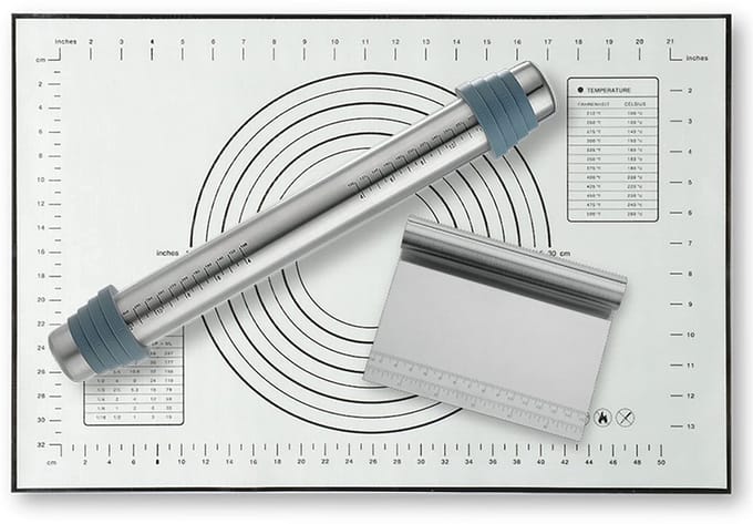 Dailygoods- Deegroller Verstelbaar - Deegschraper - Siliconen Bakmat - Roestvrij Staal - Kookgereedschap - 42x4,5cm