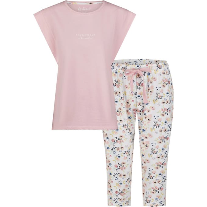 By Louise Dames Capri Pyjama Set Roze Driekwart - Maat S