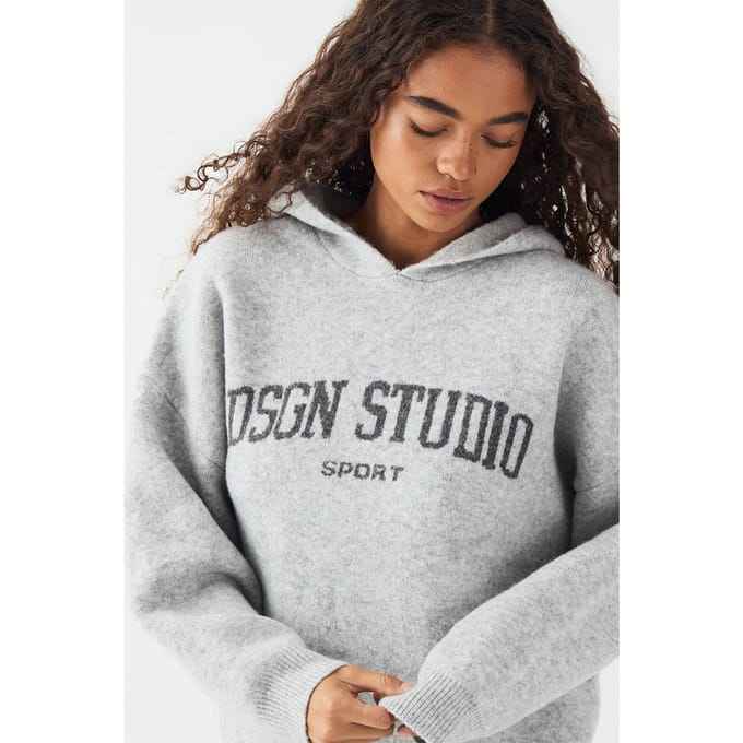 Dames DSGN Studio Gebreide Oversized Hoodie | Asgrijs | Maat: 2XL