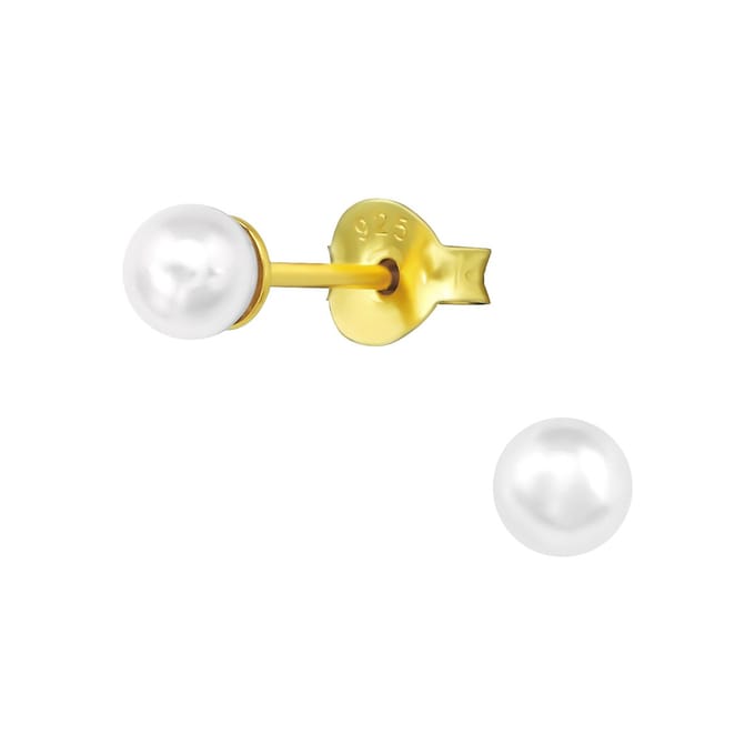 Joy|S - Zilveren parel oorbellen - 4 mm - wit - gold plated