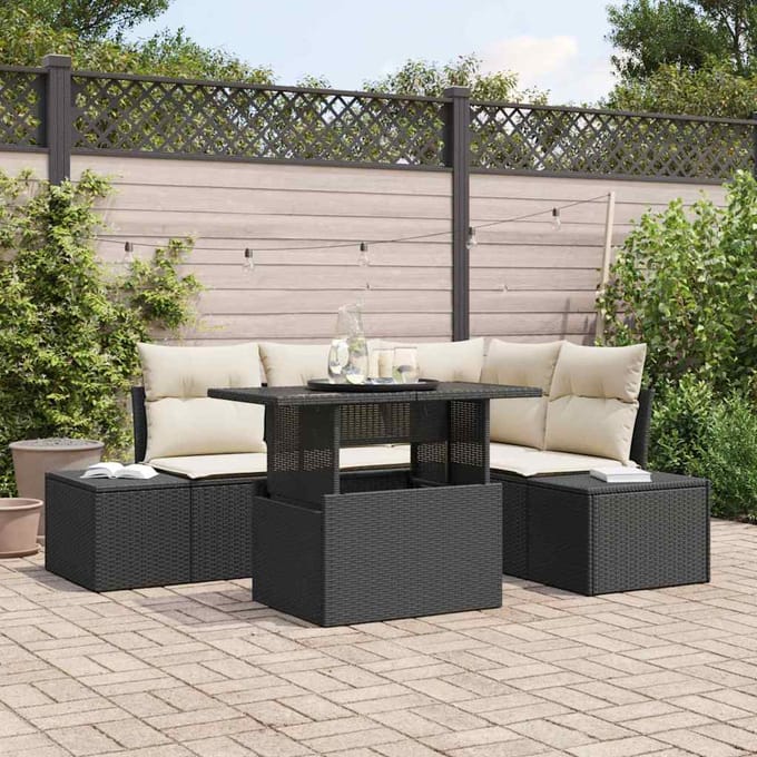 vidaXL - Tuinbank - Set - 5 - st - Zwart - en - Crème - poly - rattan