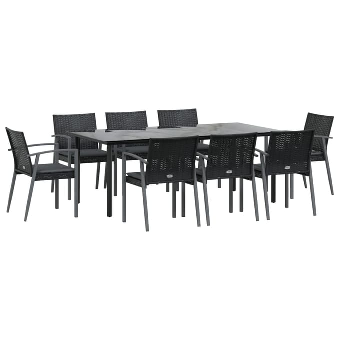 vidaXL - 9-delige - Tuinset - met - kussens - poly - rattan - en - staal