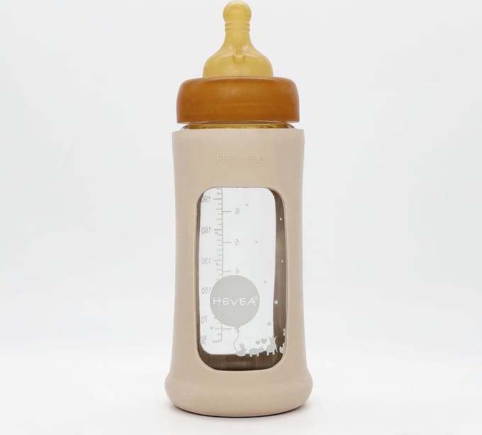 Wide Neck Baby Glass Bottle with Sleeve 250ml/8.5oz Single-Pack (Sand)