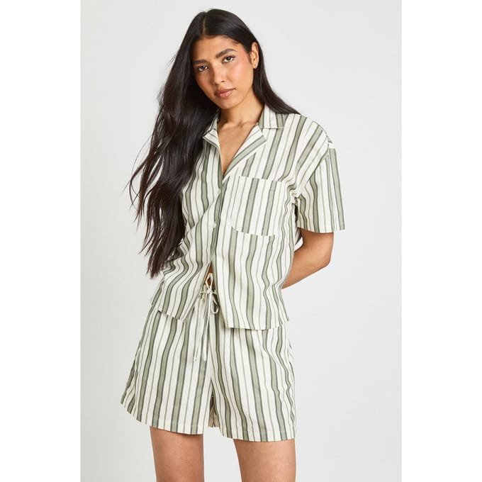 boohoo Dames Lange Premium Linnen Gestreepte Short | Verstandig | Maat: 36