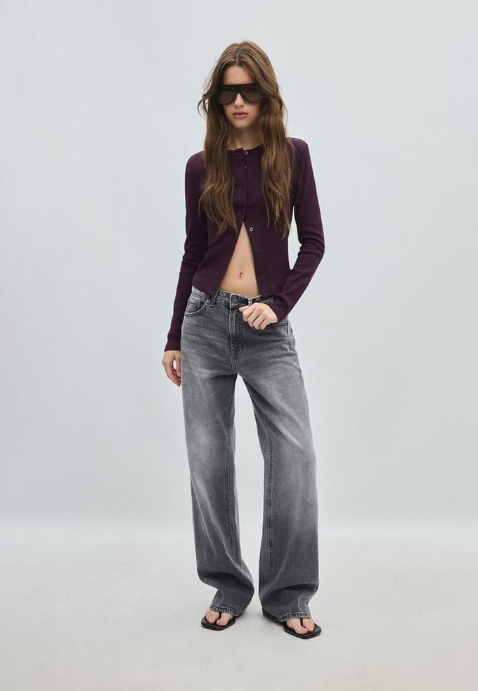 Stradivarius Gebreid vest met schoudervullingen  AUBERGINE XL