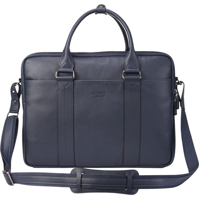 Echte leren marineblauwe laptop- en zakentas - Sutton
