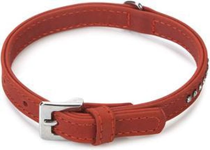 Beeztees leren halsband Buffalo Strass. Rood. 32 cm x 12 mm.