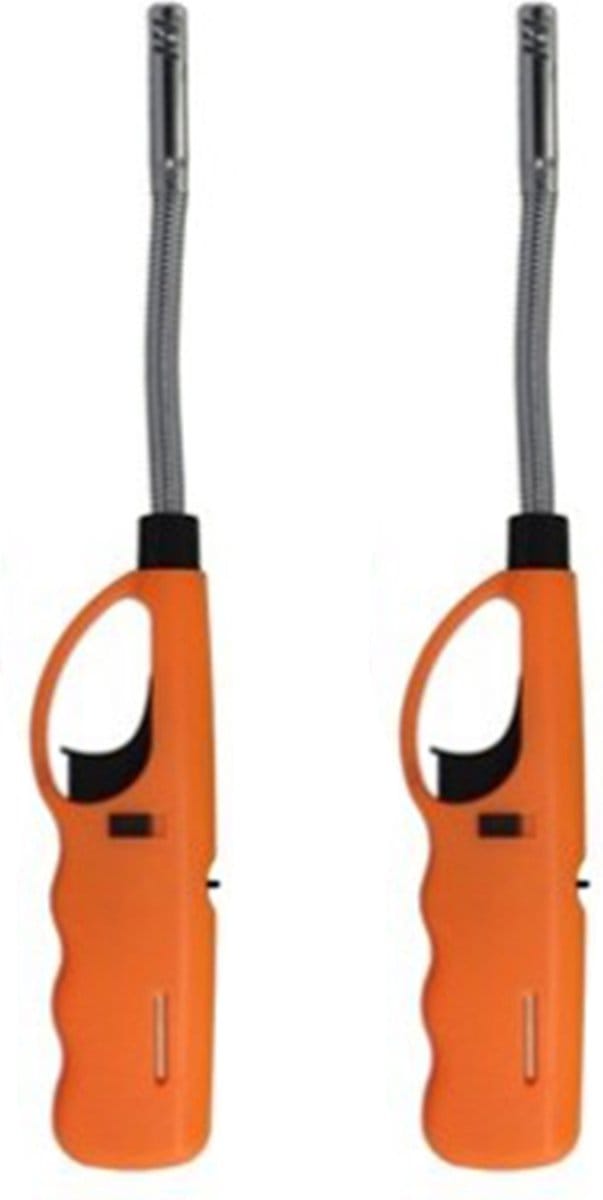 Flame Classics Lange flexibele BBQ/keuken aansteker - 2x - oranje - 27 cm
