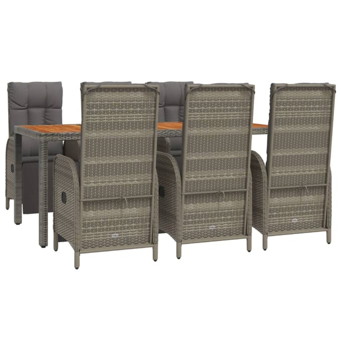 vidaXL - 7-delige - Tuinset - met - kussens - poly - rattan - grijs