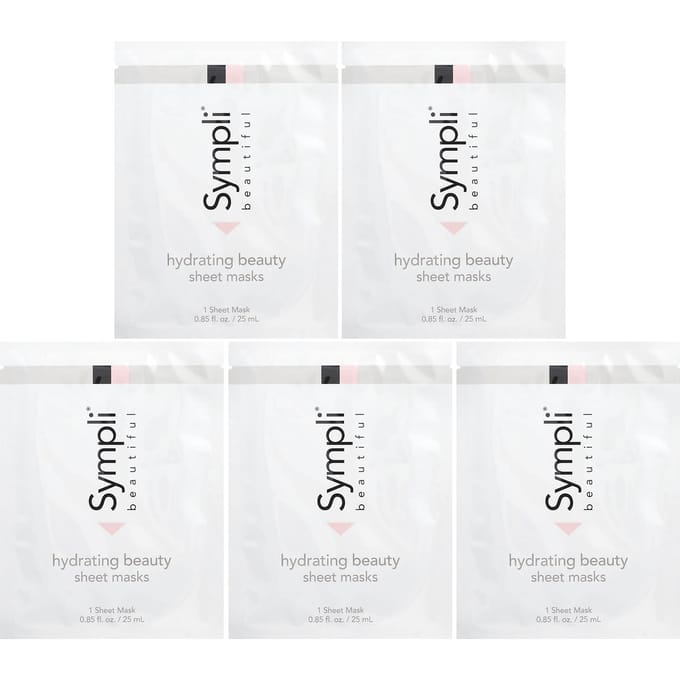 Sympli Beautiful, Hydrating Beauty Sheet Mask, 5 sheet masks, 25 ml (0.85 fl oz) each white