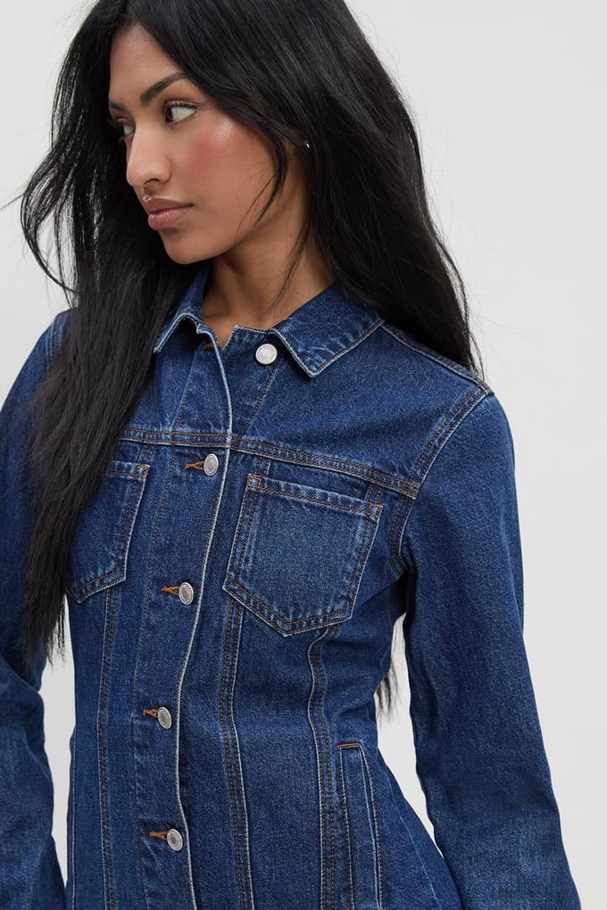 boohoo Dames Western Denim Mini-jurk | Indigo | Maat: 6
