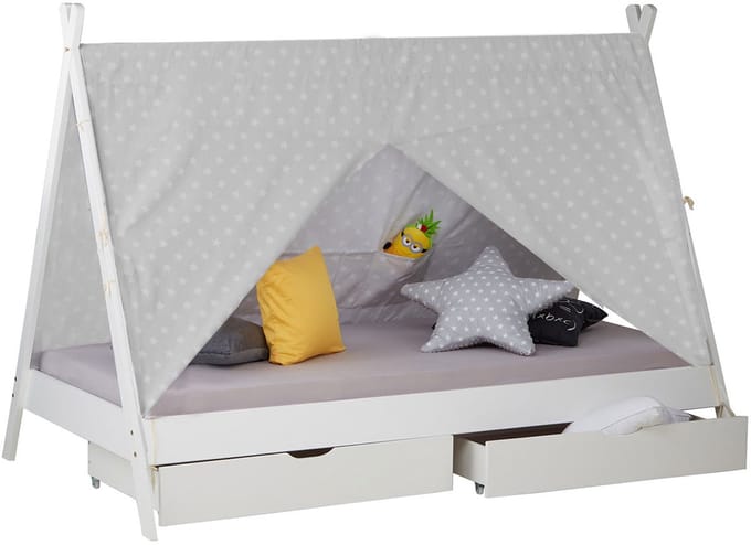 Homestyle4u Kinderbed - 90x200 cm - met 2 Bedkasten - Wit -TIPI