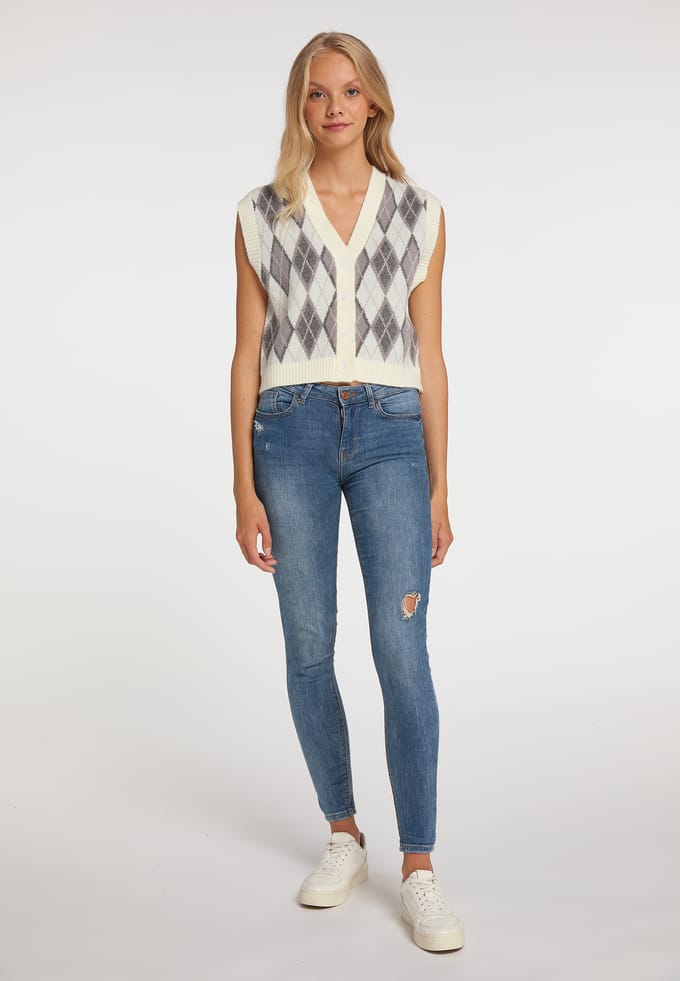 Mymo Gebreide vest Blonda Dames Wol Wit Veelkleurig