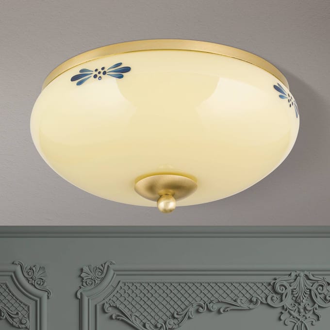 ORION Plafondlamp Landhaus messing crème blauw Ø28cm