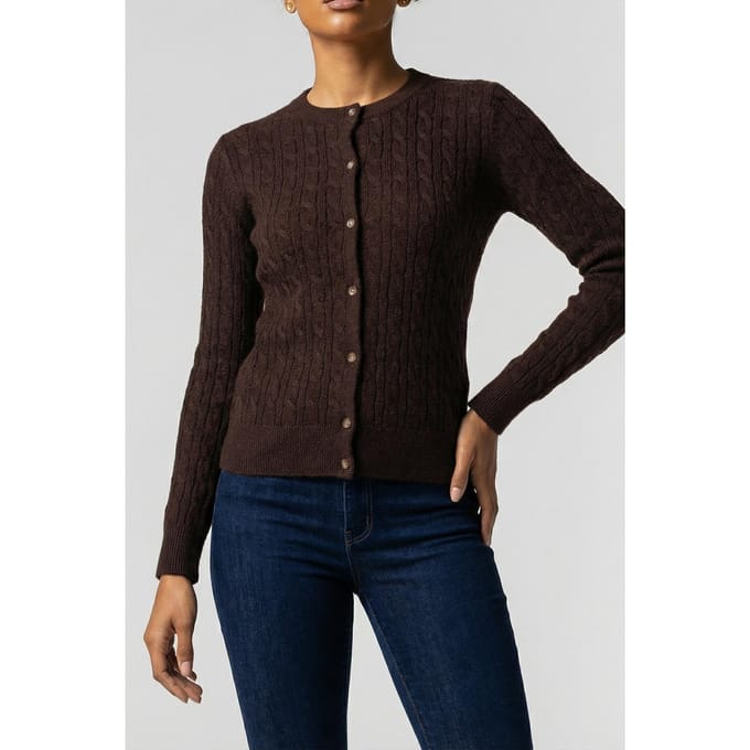 Calvin Klein Wool Cable Crewneck Mocha Brown Maat: M | Cardigans Outlet | Dames | Bruin