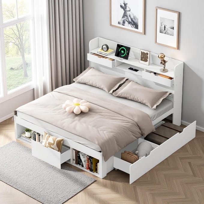 Tweepersoonsbed 140x200 met Opbergruimte, Laden en USB-poort - Multifunctioneel Junior / Kinderbed