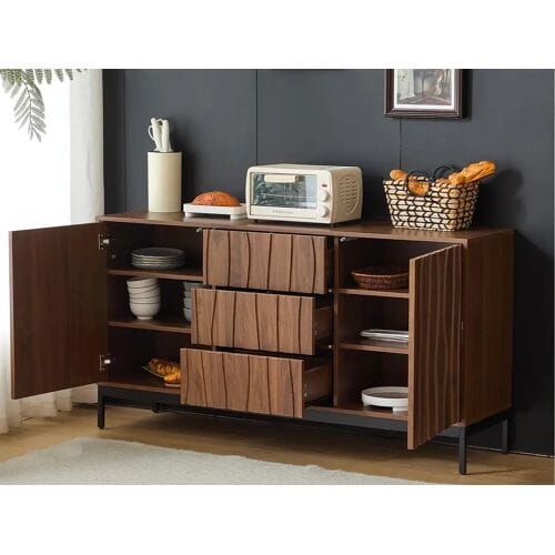 ModernLuxe Moderne buffetkast 150×40×80 cm - met 2 deuren en 3 laden - bruin