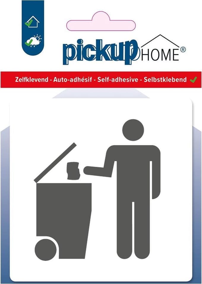 Pickup afvalbak wit - 90x90 mm Pictogram Route Acryl