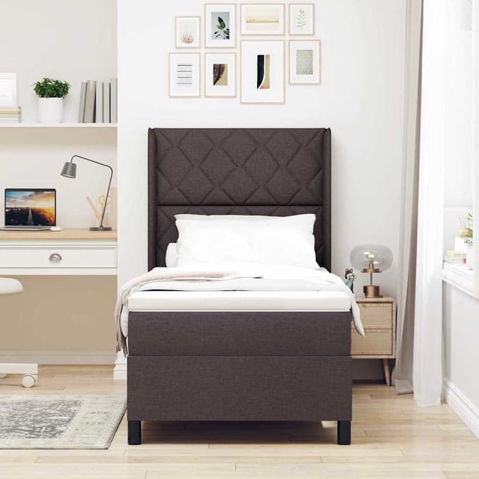vidaXL - Boxspring - bed - met - kussen - Donkerbruin - 200 - x - 100 - cm - Stof