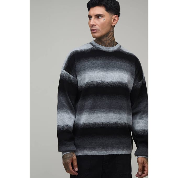 Lange Relaxed Ombré Gebreide Trui | Charcoal | Size Small