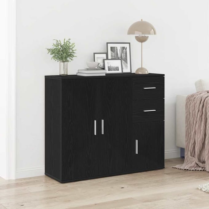 vidaXL - Dressoir - zwart - eiken - 91x29,5x75 - cm - bewerkt - hout