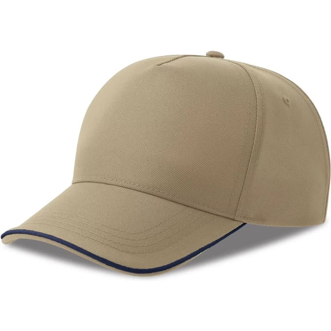Atlantis Headwear Recy Five Piping Cap AT129 - KHAKI/NAVY - One size
