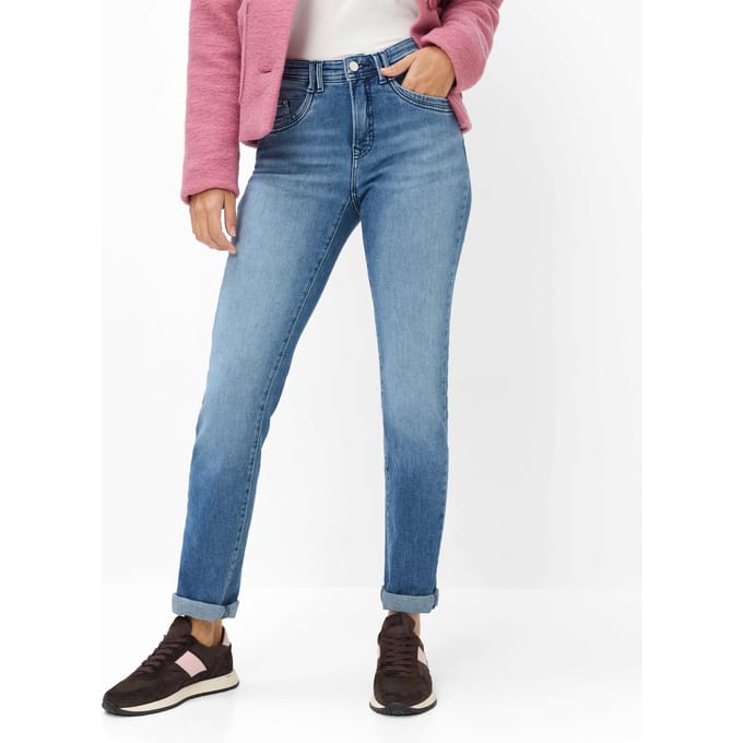 Brax Dames Jeans  Style CAROLA USED LIGHT BLUE, denim lichtblauw, maat 38L