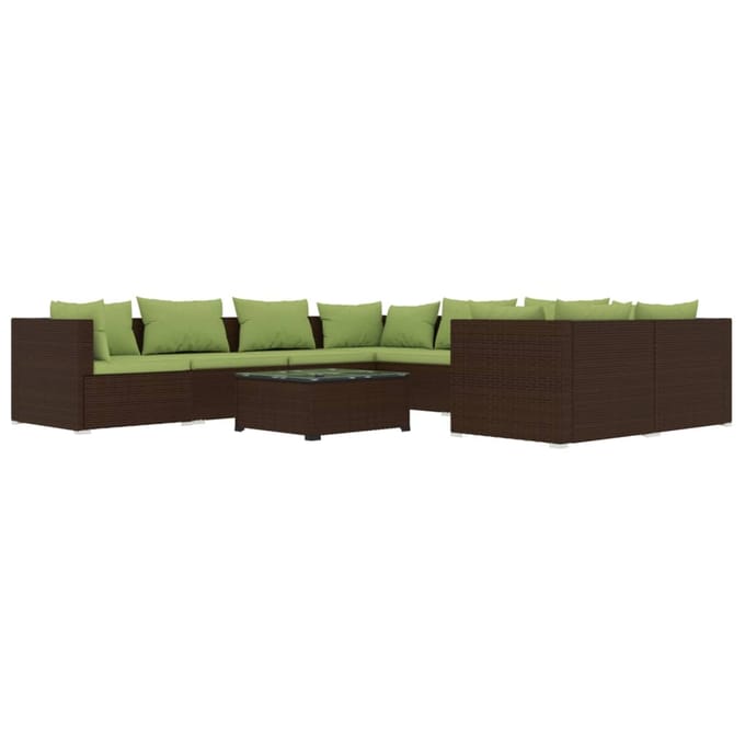 vidaXL - 9-delige - Loungeset - met - kussens - poly - rattan - bruin