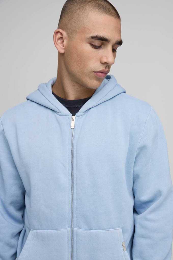 Essentiële Gewassen Boxy Doorritshoodie | Washed Light Blue | Size Medium