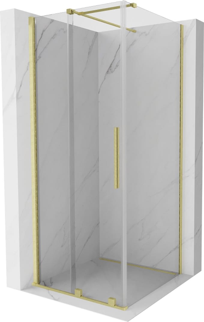 Mexen Velar schuifdouchewand 100 x 100 , transparant, goud geborsteld - 871-100-100-01-55