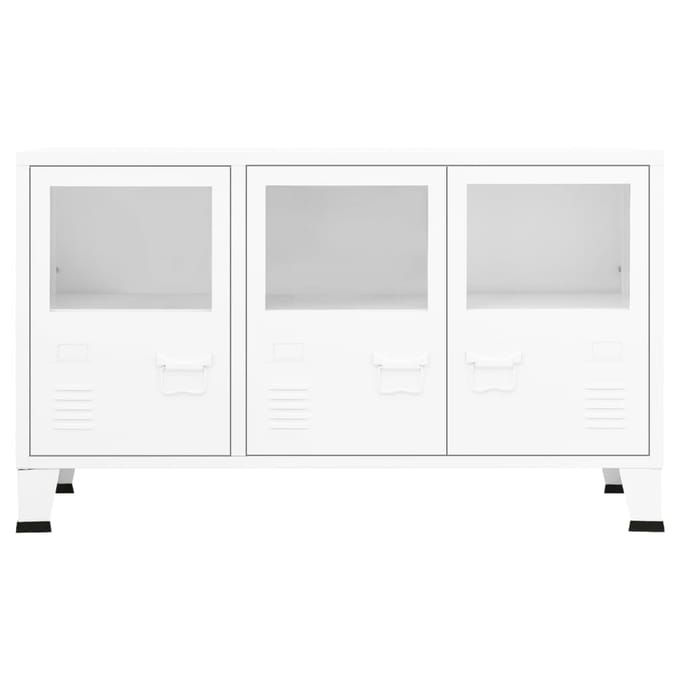 vidaXL - Dressoir - industrieel - 105x35x62 - cm - metaal - en - glas - wit