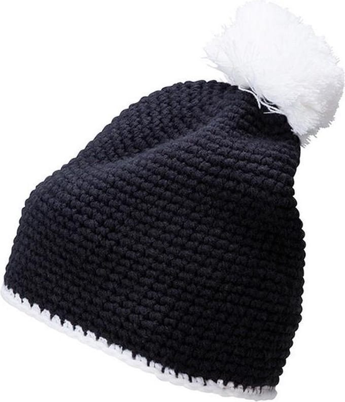 Myrtle Beach - Unisex Contrasterende Gestreepte Muts met Pompom (Navy/Wit)