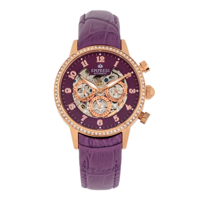Keizerin Beatrice Automatische Skeleton Wijzerplaat Horloge met Leren Band en Dag/Datum