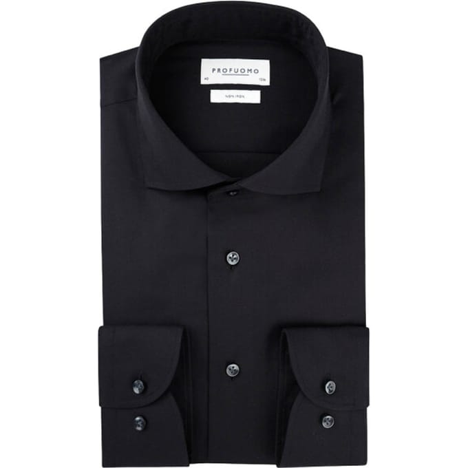 Profuomo slim fit heren overhemd - twill - zwart - Strijkvrij - Boordmaat: 39