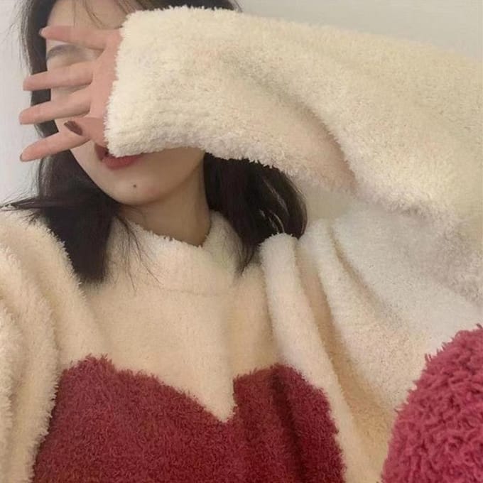 Dames Winter Warme Pyjama Sets Comfortabel Lange Mouw Print Kleur Jacquard Verdikt Losse Fleece Pullover 2-delige Sets L multi