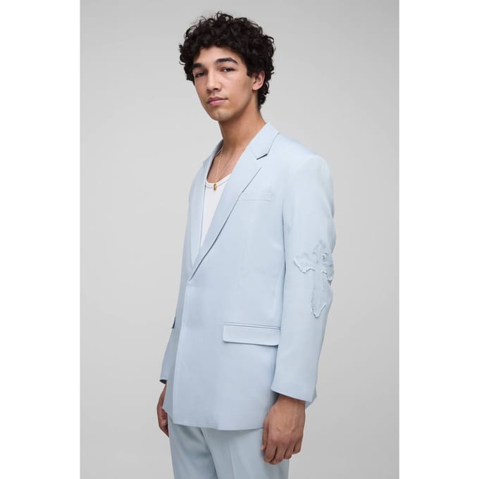 Rechte pasvorm cross appliqué pakblazer | Light Blue | Size Large