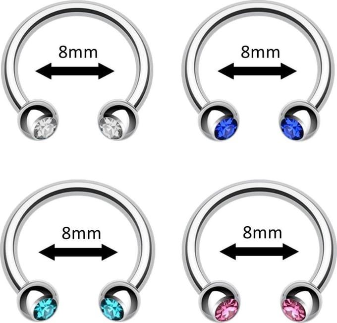 Fako Bijoux - Circular Barbell Piercing - Hoefijzer Kristal Duo - 8mm - Set - 4 Stuks