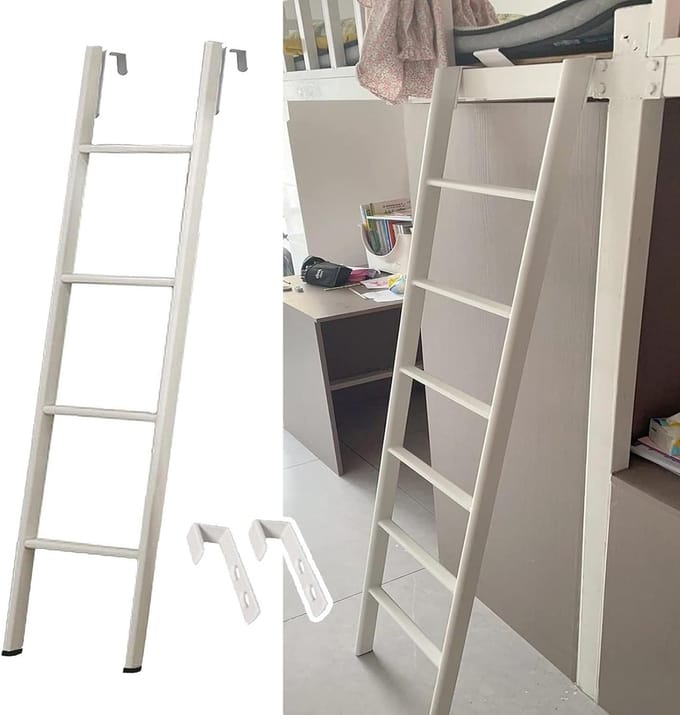 Stapelbed Ladder - Bunk Bed Ladder - Veilig Omhoog Klimmen - Verstelbare Haken - 175 cm - Wit