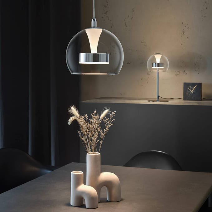 Trio Lighting LED hanglamp Flynt, Ø 20 cm, chroomkleurig, metaal/glas, CCT